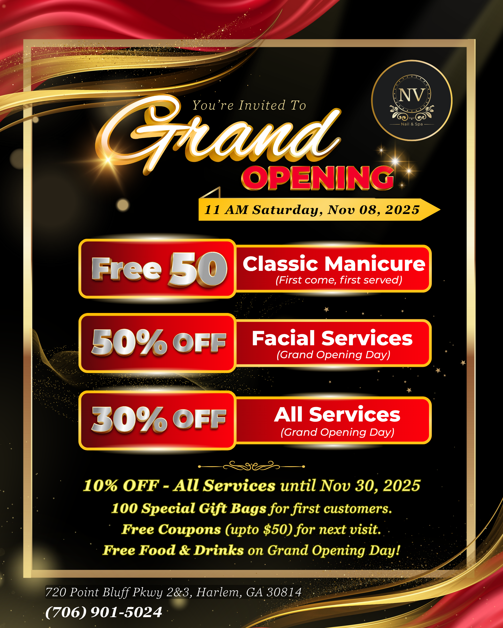 Happy Hour special promotion at NOIRE THE NAILS BAR - 50% off service
